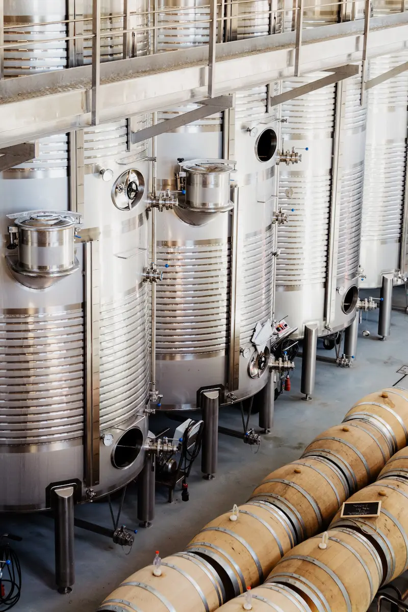 Brewery equipment lined up.