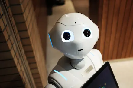 Somewhat human looking robot looking at the camera